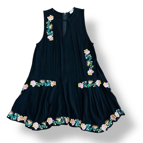 Umgee USA‎ Black Sleeveless Dress Small Boho Floral Embroidered Tunic Shift - Picture 1 of 8